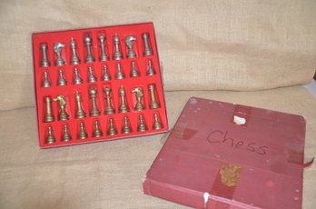 (#48) Brass And Pewter Chess Pieces In Case No Board