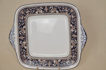 12) Wedgwood FLORENTINE Pattern W1956 Cobalt Blue Square Handled Cake Plate Or Platter  11x9.5