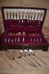 (#14) Vintage Silver Plated 1847 Roger Brothers Flatware Set In Chest  - See Description
