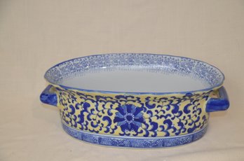13) Vintage Blue & Yellow Chinoiserie Floral Porcelain Planter Centerpiece 15x9.5