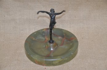 (#36) Vintage Marble Base Ash Tray Center Metal Dancer Statue 4.5'H