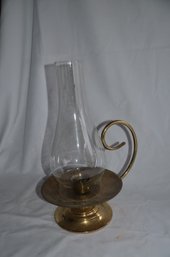 (#91) Vintage Heavy Brass Candle Stick Holder With Glass Hurricane Shade 16'H (8' H Without Shade)