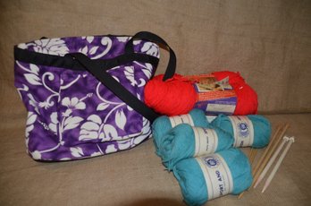 (#194) Assorted Knitting Yarn And Needles With Bag