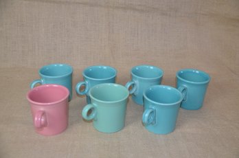 (#82) Fiesta Coffee Mugs Set Of 7 Green, Pink Turquoise