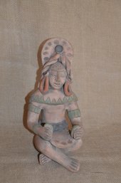 52) Vintage Aztec Tribal Terracotta Sitting Warrior Statue Figurine South American