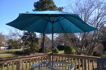 (#134) Outdoor Umbrella And Stand - Green Slight Sun Fade