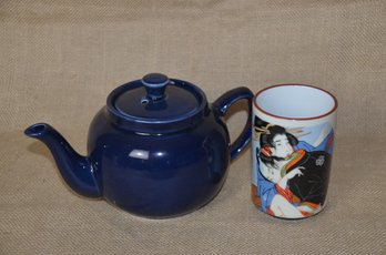 (#103) Deep Blue Tea Pot Designer PAC And Asian Coffee Mug