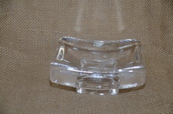 (#141) Kosta Boda Bertil Vallien Clear Glass Square Two Face Pedestal Dish