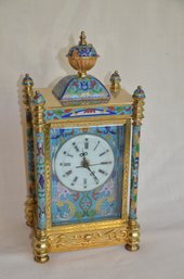 2) Vintage The Peoples Republic Of China Enamel Carriage Mantel Desk Clock Battery Operated Colorful 12'H