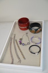 (#501) Wood Bangle Bracelet, Silver Plate Bracelets