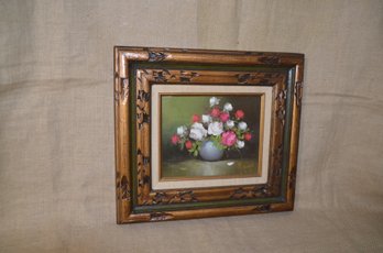 (#89) Wood Framed Rossetti Oil Painting Floral Arrangement 18x16