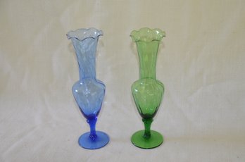 114) Glass Bud Stem Vase Blue And Green 8'h