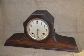 29) Antique Vintage New Haven Wood Mantel Clock No Glass Front No Key