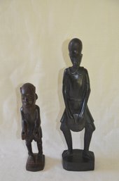 115) Tanzania Tribal African Hand Carved Wood Sculpture Figurines Ebony Lot Of 2