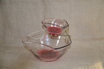 30) Vintage MCM Indiana Ruby Glass Bowl Triangle Shaped Chip-n-Dip Set