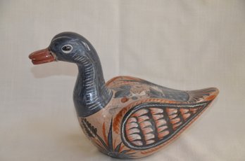 97) Pottery Duck Mexican Folk Art Floral Bird Home Decor (beak Has Repair )