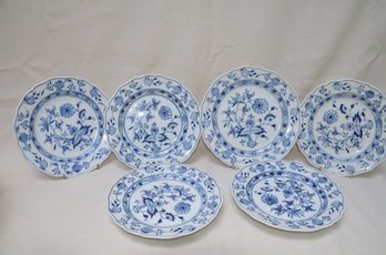 73) Vintage Blue White Dessert Plates 7.5' Round Set Of 6