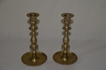 66) Pair Of Brass Candlestick Holders 7'H
