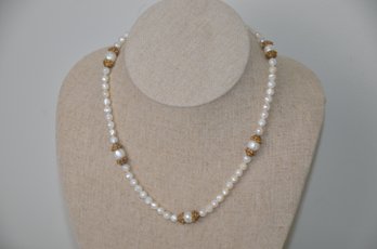 (#505) Pearl Necklace 14K Gold Clasp - Nice Quality Pearls