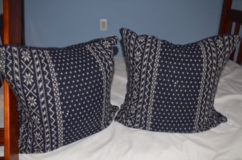 (#36) Pair Of Ralph Lauren Wool Throw Pillows Navy Blue & White