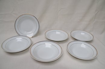 74) Vintage Sango Avante Collection Off White With Gold Trim Shallow Soup Bowls Set Of 6