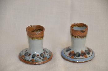 100) Mexican Glazed Pottery Candlestick Holders