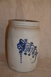 62) ) Antique Decorated Stoneware Gallon 12'H Crock - Has Some Cracks