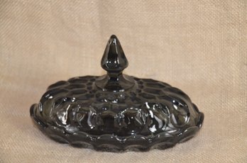 37) Vintage Anchor Hocking Fairfield Smokey Grey Glass Covered Butter Dish 8.5x5