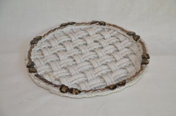 12) Handmade Pottery Basket Weave Speckled Round Serving Tray 14' Round