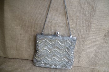 (#20) Vintage Silver Beaded Evening Handbag By LaRegale Ltd. Hong Kong 6x5 - Shippable