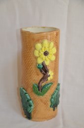 103) Handmade Pottery Glazed Vase Raised Flower 11'H
