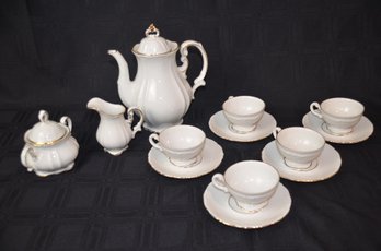 29) Hertel Jacob Bavaria Germany Porcelain Tea / Espresso Set 5 Cups & Saucers, Teapot, Sugar And Creamer