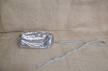(#21) Vintage Silver Mesh Disco Evening Purse Rope Shoulder Strap 6x4 - Shippable