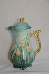 14) Vintage Stunning Antique Victorian Jean Pouyat JPL France Porcelain Chocolate Pot Hand Painted Daffodils