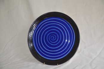 170) Ceramic Round Cobalt Blue Black Trim Platter 12' Round