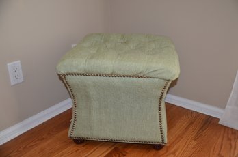 (#204) Ottoman Button Tufted Green Fabric With Nail Head Trim