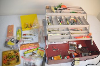 (#58) Fishing Tackle Box With Large Assortment Fishing Lures, Hooks, Etc..