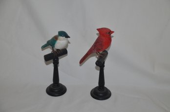 (#155) Wood Birds Robin And Cardinal (2) Sitting On Perch