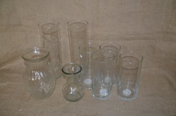 (#158) Clear Glass Vase Cylinder Vases / Candle Holder ( 8 Of Them )