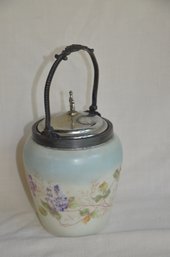 15) Vintage Satin Glass Biscuit Jar With Handle And Lid Approx 10.5'H