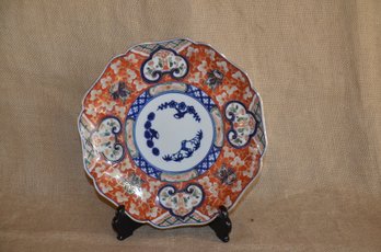 65) Chinese Decorative Porcelain Hand Painted 10' Plate With Plate Stand