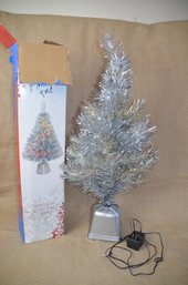 (#95) Silver FiberOptic Multi Color 32' Height Table Top Tree - See Condition Notes - Lights Up.
