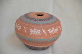 107) Vintage Carved Navajo Pottery Vase Signed S. Benally 5'H