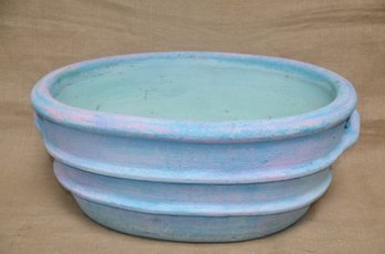 (#56) Folk Art Pottery Clay Large Planter Pastel Blue Pink Colors