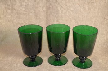 43) Vintage Emerald Green Footed Drinking Glasses 5.5'H Set Of 3