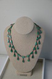 (#517) Vintage Signed J. Comes Sterling Silver 925 Turquoise Green Women Necklace 19' Long 9' Hangs