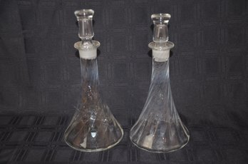 35) Pair Of Orrefors Sweden Glass Decanter With Stopper 13'H