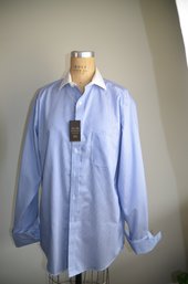 (#96DK) TASSO ELBA Men's Dress Shirt Blue Pinstripe White Collar 100 Cotton Size 15.5  Medium 34/35