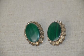 (#519) Mexico 925 Sterling Silver Turquoise Green Clip Earrings