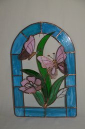 80) Stained Glass Sun Catcher Window Wall Hanging Framed Flower & Butterfly